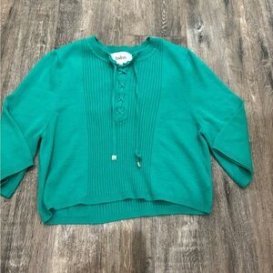 Ba&sh green/Teal Ribbed Lace-Up lightweight sweater
